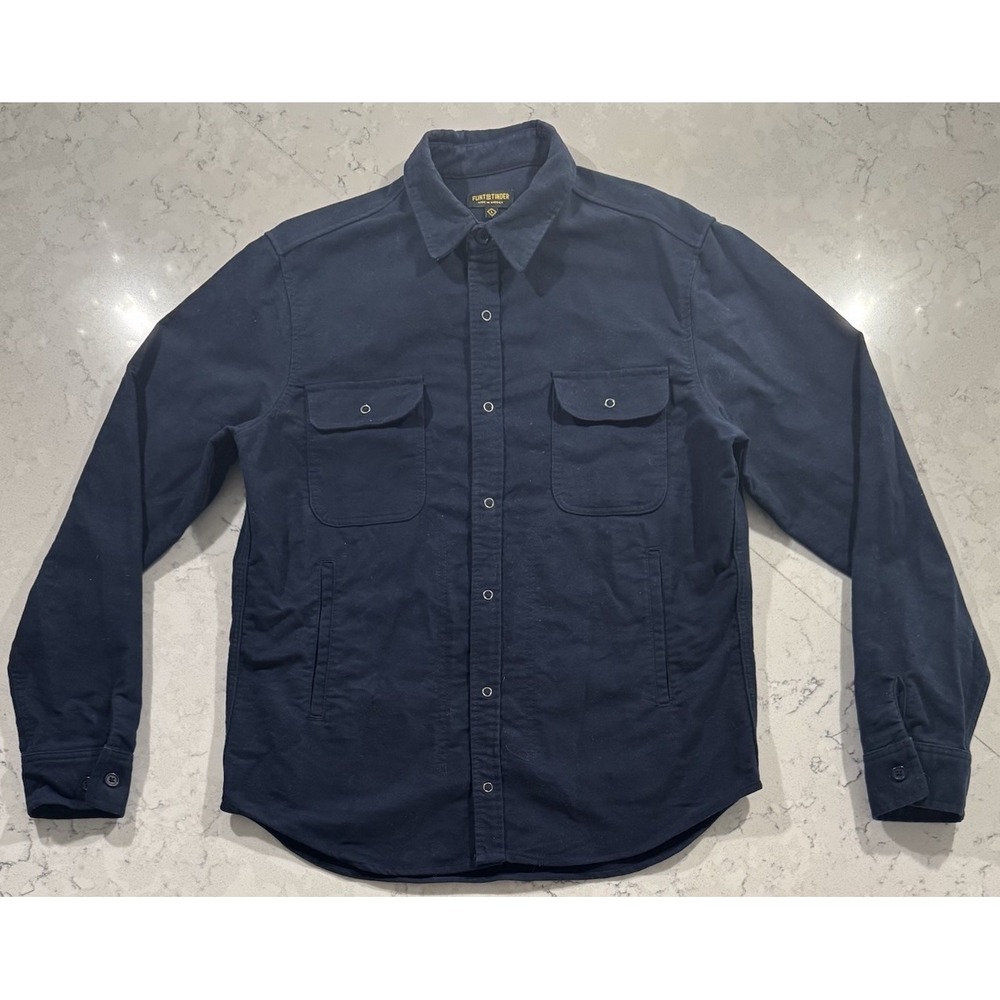 Flint and Tinder Snap Shirt Jacket Mens Large Navy Blue Heavy Cotton Shacket USA